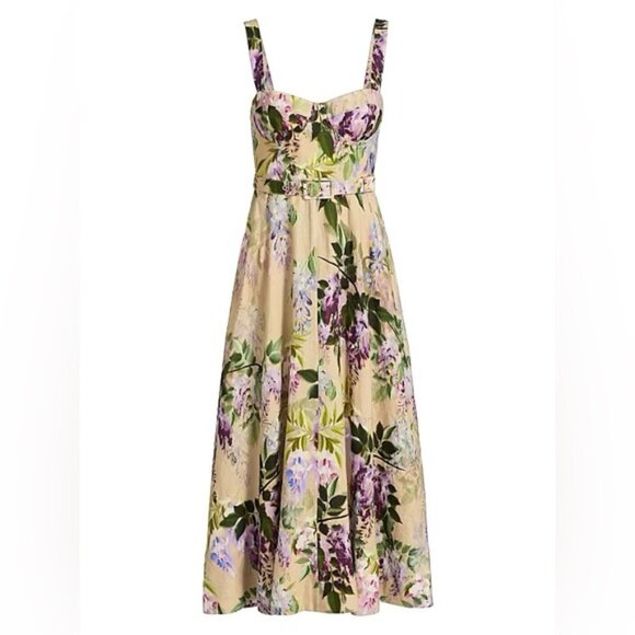 NEW Cara Cara Calypso Belted Midi Dress Wisteria Ginger Root Floral | US 4 UK 8 - Picture 6 of 14